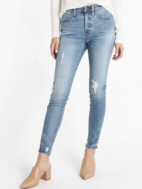 Madewell 9" High Rise Skinny Jeans Destructed Hem  Kaihara Light Wash Size 25